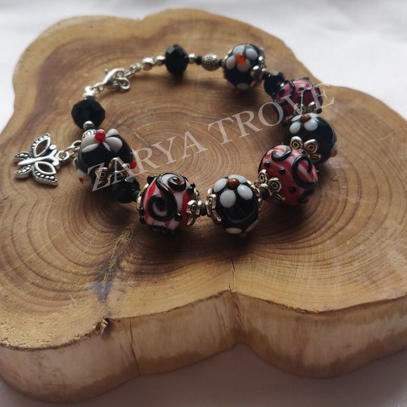 Lampwork Glass Beaded Butterfly Charm Bracelet - Picture 1 of 5